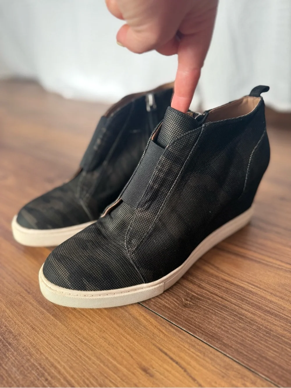 Linea Paolo Green Camo Pattern Wedge Sneaker